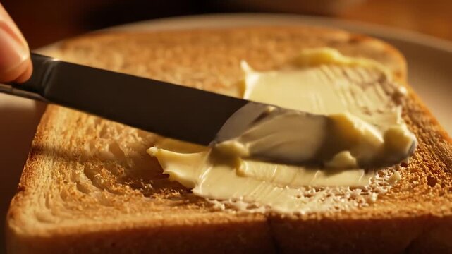 Butter Knife Spreading Butter on Warm Toast
