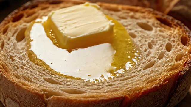 Butter Melting on Warm Bread Slice Close-Up