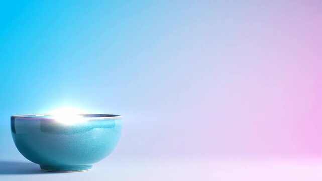 Cerulean Bowl With Glowing Light On Simple Surface