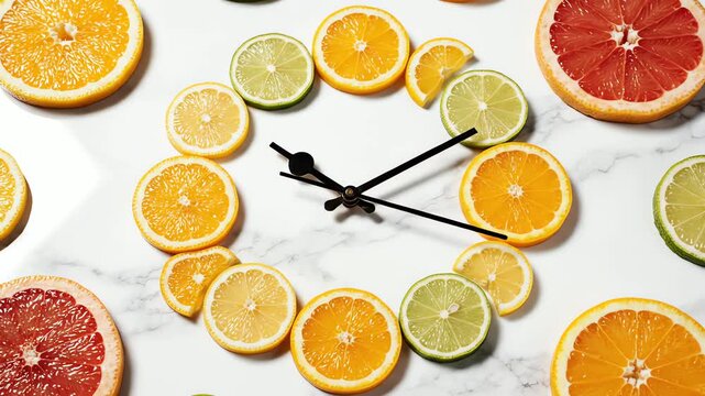 Citrus Fruit Slices Arranged as a Clock Face