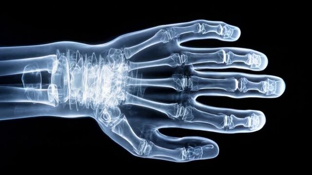 Hand X-Ray: A detailed X-ray of a human hand reveals intricate bone structure, offering a glimpse into human anatomy.