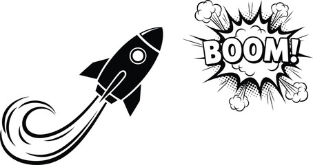 Rocket ship launching with explosive boom effect © MSTSALINA