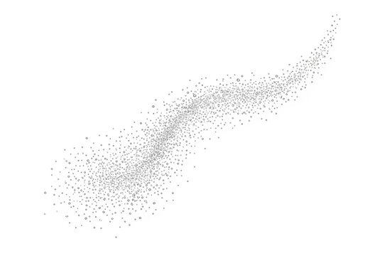 A dense scatter plot forming an abstract, upward curving shape against a plain background isolated on white background