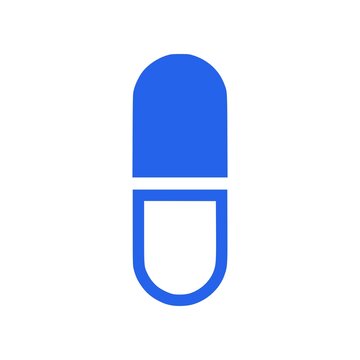 Minimal capsule pill icon in flat SVG style. Simple medicine symbol ideal for pharmacy graphics, healthcare apps, and medical information designs.