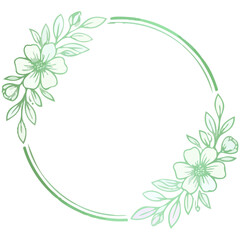 Obraz premium Elegant pastel blue and green floral wreath illustrations with a circular frame and copy space.