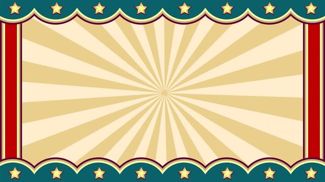 Retro Circus Stage Background Animation with Golden Sunburst and Decorative Star Frame