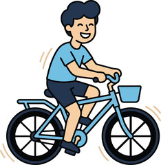 Obraz premium Cute Chibi Boy Riding a Bicycle with Basket Vector Illustration