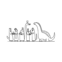 Obraz premium People in robes standing with dinosaur
