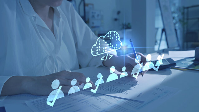 AI human resources and digital recruitment technology. Online job search system, smart resume screening, candidate selection, future workforce management, and cloud data analysis concept