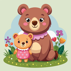 Obraz premium Cute Mother Bear Hugging Baby Bear Cartoon Vector Illustration