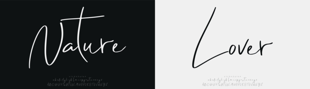 Nature Lover, Hand drawn vector alphabet. Modern monoline signature script font. Elegant Signature Font. Best Alphabet Beautiful Calligraphy Signature Font
