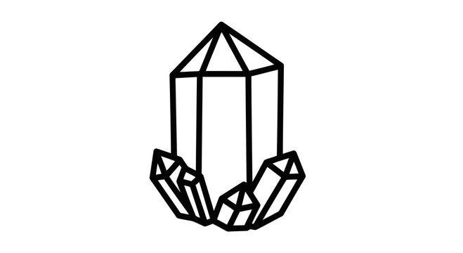 Simple line drawing of a crystal cluster on a white background.