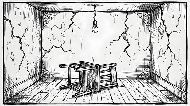 Electric Chair in Prison Cell Drawing.