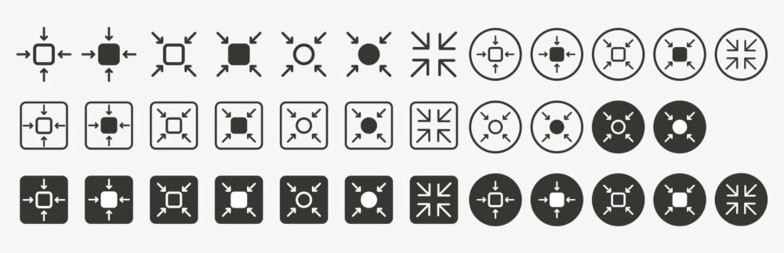 Set of compact icons. Meeting point icons collection. small compress size symbol. assembly place sign - Stock vector