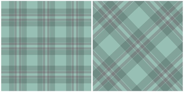 Teal and Grey Plaid Pattern Set, Seamless checkered pattern