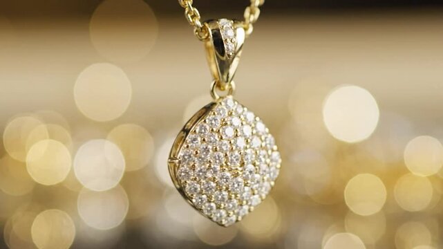 Elegant Diamond Pendant Necklace Sparkling with Brilliance on Bokeh Background.
