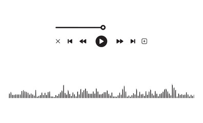 Simple media player interface with minimalist playback icons progress bar and digital sound wave visualization © Sumon