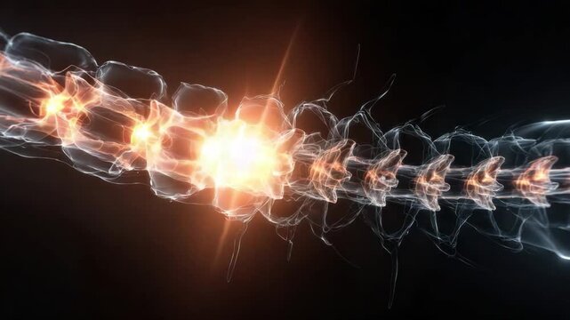 Illuminating Spine: A detailed and dynamic illustration of the human spine, with radiant, glowing centers that highlights the intricate structure and functionality of the human body. 