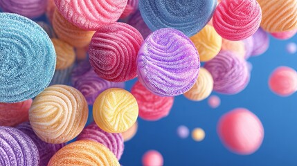 Candy discs, bright and sweet, hover near.