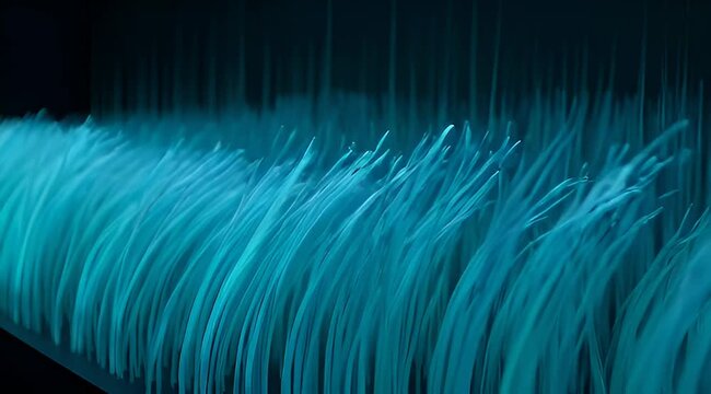Abstract image of turquoise textured material resembling blades of grass and bristles