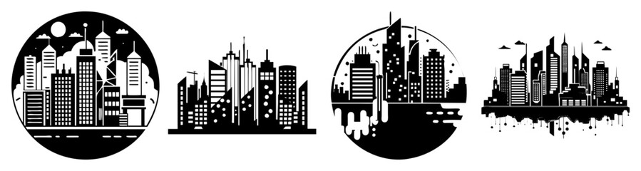 Fototapeta premium Modern city skyline with skyscrapers and buildings vector illustration isolated on transparent background
