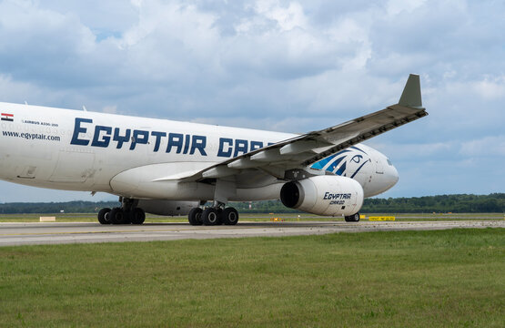 Egypt Air Cargo Airbus A300 aircraft is taxiing at MXP Milano Malpensa international airport