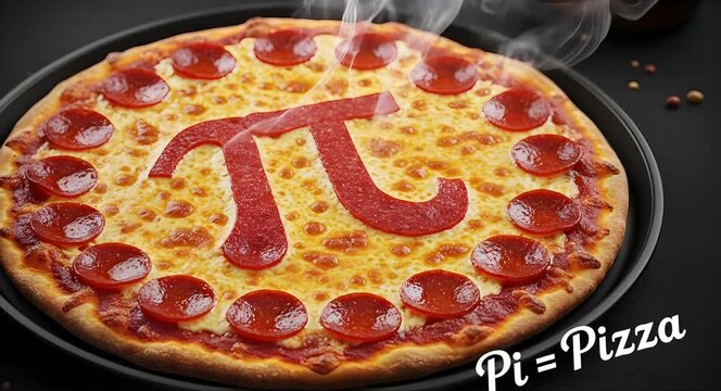 Delicious pepperoni pizza with pi symbol made of pepperoni slices on top