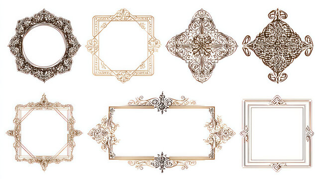 Arabic line element. Islamic geometric borders and frames with a typical arabesque design. Vector set of abstract oriental decorative Islamic art.