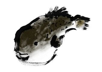 ふぐの和風筆書きイラスト © 詩織