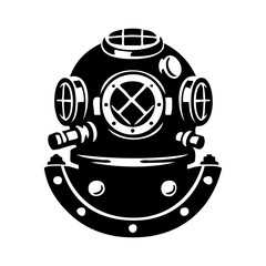 Logo club de submarinismo. Casco de buceo antiguo. Equipo de buceo antiguo. © teracreonte