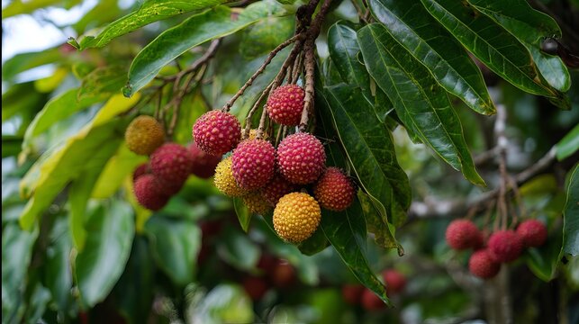 Sweet Thai longkong fruits, gathered on a tree, form a beautiful bunch ready to eat.