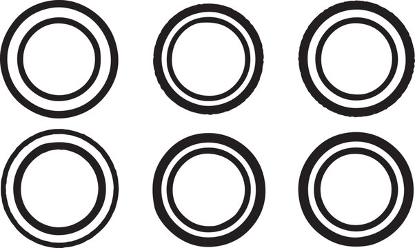 Double ring circle frame icons set with thick black outlines and minimalist geometric style for logo and label template