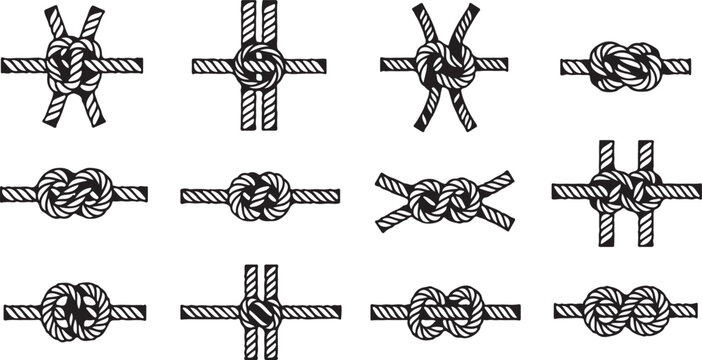Set of nautical rope knots isolated on transparent background marine sailing or fishing elements