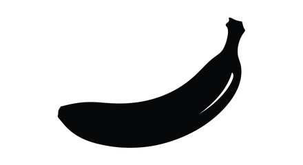 A simple black silhouette of a curved ripe banana