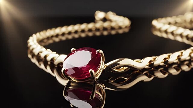Exquisite Gold Bracelet With Oval Ruby Gemstone Detailed Macro Shot Studio Lighting