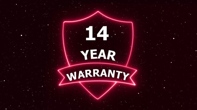 14 Year Warranty Shield Badge Animation with Neon Glow on Dark Starry Background