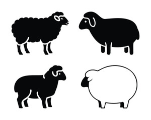 Obraz premium Set of 4 sheep silhouettes icons, isolated on transparent and white background, vector