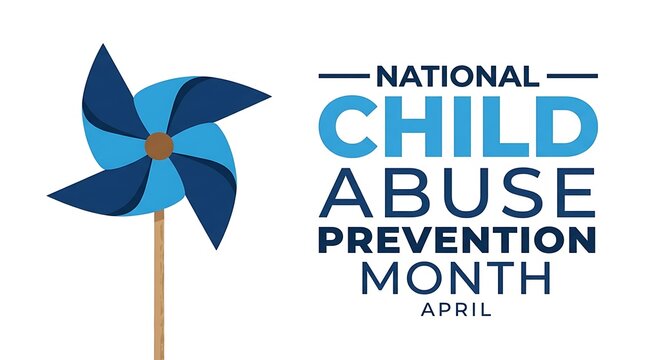 National child abuse prevention month April graphic featuring blue pinwheel toy symbolizing innocence and hope awareness campaign against harm to children