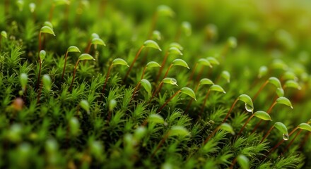Close-Up of Vibrant Moss Carpet with Fresh Green Foliage