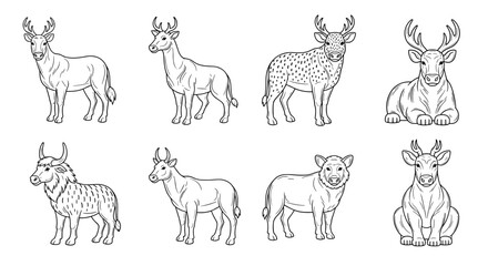 Obraz premium Collection of diverse ungulate animals in a simple line art style for educational purposes