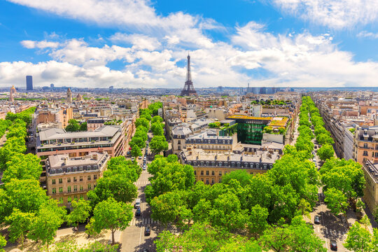 Skyline view of Paris centre and Eiffel Tower, the symbol of France