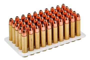Obraz premium 9 mm bullets for gun on white background