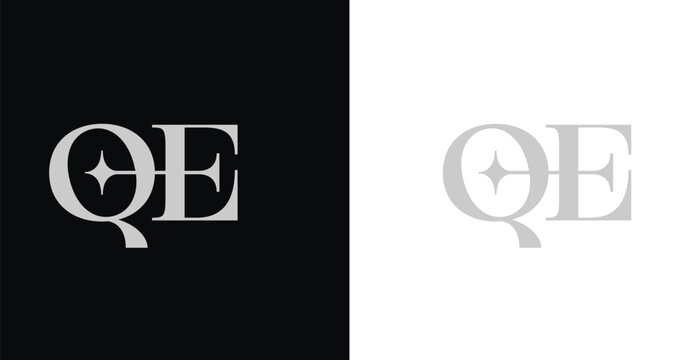 Elegant QE serif monogram logo in black and white luxury style