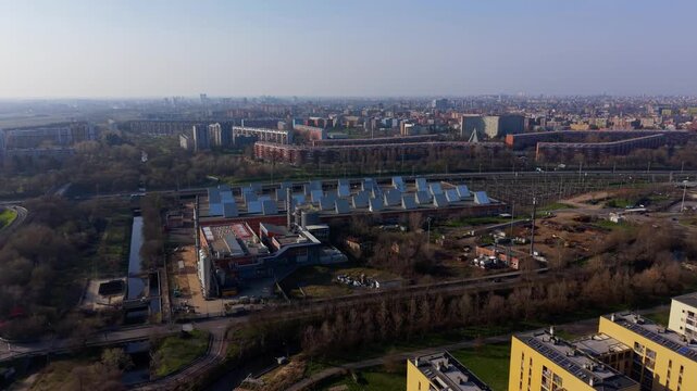 Milan Metro Train Depot Near Energy Plant Industrial Aerial