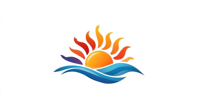 Abstract illustration of rising sun over water graphic design element