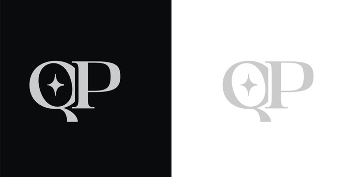 Elegant QP serif monogram logo in black and white luxury style