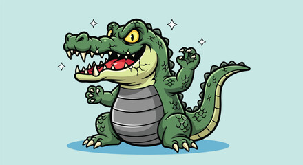 Naklejka premium Cartoon Alligator Character with Sharp Teeth and Grinning Expression.