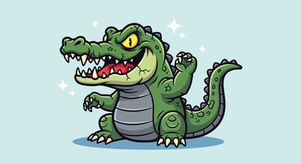Fototapeta premium Cute Cartoon Alligator Waving Hand Vector Illustration 1.