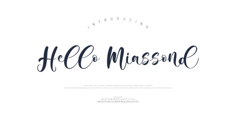Hello Miassond, Script premium luxury elegant alphabet letters and numbers. Elegant wedding typography classic serif font decorative vintage retro. Creative vector illustration  © Gizmo Design