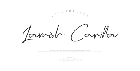 Lamish Caritta, Script typography beauty fashion elegant minimalist serif italic fonts decorative wedding vintage retro logos. Minimal luxury font alphabet logo. Vector illustration  © Gizmo Design